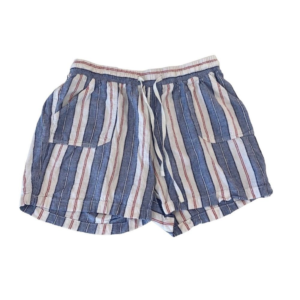 C EST 1946 - SIZE 14-16 Casual Linen flowy shorts in blue, white and red stripe